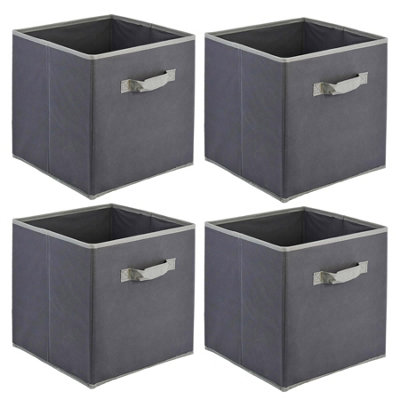 GEEZY Foldable Canvas Storage Boxes Set of 4 Fabric Square Collapsible Cubes Toy Box