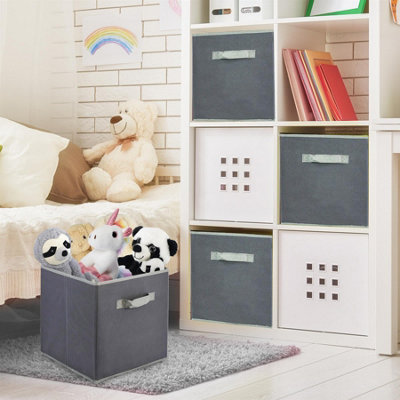 GEEZY Foldable Canvas Storage Boxes Set of 4 Fabric Square Collapsible Cubes Toy Box