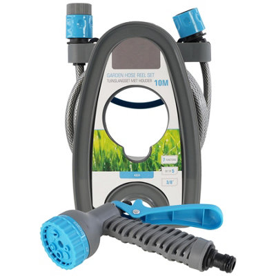 GEEZY Garden Hose Pipe Reel & Spray Gun Nozzle Set with 7 Lawn Watering Functions 10m