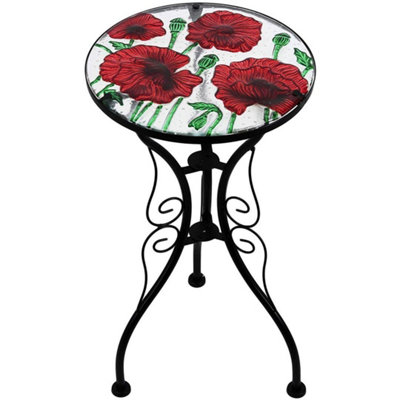 GEEZY Garden Mosaic Table Iron Glass Coffee Poppies Design Round Table for Patio