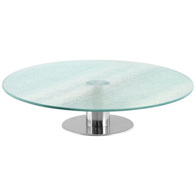 GEEZY Glass Cake Stand Large Rotating Plate Round Display Tray Stainless Steel 30cm