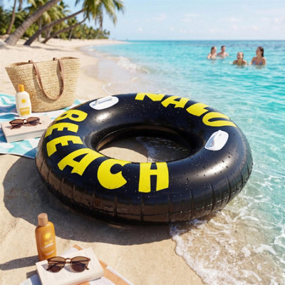 GEEZY Inflatable Turbo Tyre Swimming Ring 47 Inch with Handles Black ...