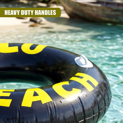 GEEZY Inflatable Turbo Tyre Swimming Ring 47 Inch with Handles Black ...