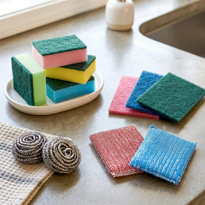 GEEZY Kitchen Cleaning Sponges & Scourers Multipack Set Washing Up ...