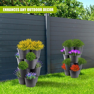 GEEZY Large 4-Tier Stackable Garden Planters Black Trio Pots for ...