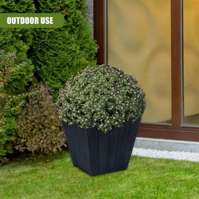 GEEZY Large Flower Planter Pot Square Wooden Pattern Anthracite