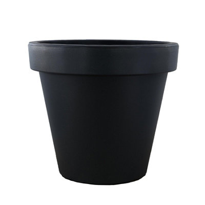 GEEZY Large Garden 35 cm Round Plastic Flower Pot Indoor Outdoor Anthracite Plant Pot