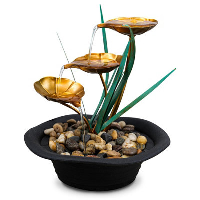 GEEZY Lotus Water Feature Indoor Tabletop LED Fountain Waterfall Home Decor
