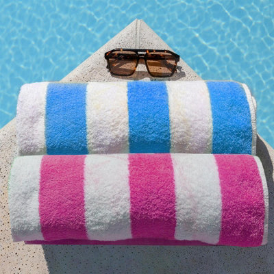 GEEZY Microfibre Beach Towels Set of 2 Blue & Pink Striped
