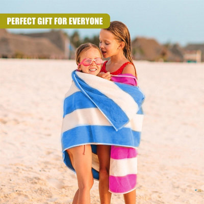 GEEZY Microfibre Beach Towels Set of 2 Blue & Pink Striped