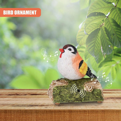 GEEZY Motion Activated Singing Bird on Stump Chirping Decorative