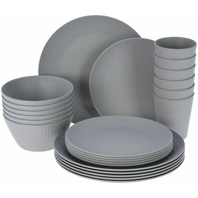 GEEZY Picnic Tableware 24pcs Grey Set Dinner Plate Camping BBQ Outdoor Party Travel