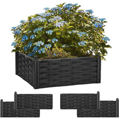 GEEZY Raised Flower Planter Garden 4 Piece Rattan Pot Fence Edging Effect Flower Bed