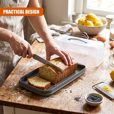 GEEZY Rectangular Cake Carrier Box Handle Lid Plastic Storage Container ...