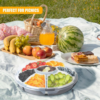 GEEZY ROUND SNACK TRAY WITH LID 7 COMPARTMENTS (6 REMOVABLE) FOOD SNACK ...