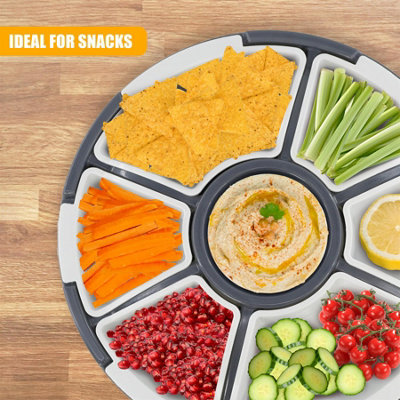 GEEZY ROUND SNACK TRAY WITH LID 7 COMPARTMENTS (6 REMOVABLE) FOOD SNACK ...