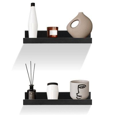 GEEZY Set of 2 Floating Wall Shelves Picture Ledge Display Rack Book Hanging Shelf Black 30 cm