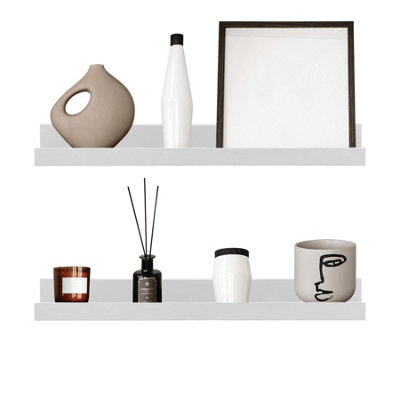 GEEZY Set of 2 Floating Wall Shelves Picture Ledge Display Rack Book Hanging Shelf White, 45 cm