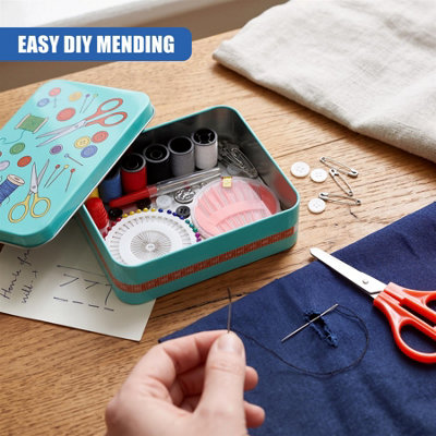 GEEZY Sewing Set Sewing Metal Box Kit Case Accessories Pins Thimble ...
