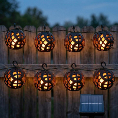 GEEZY Solar LED Rattan Ball String Lights 8 PCs Flickering Flame Effect ...