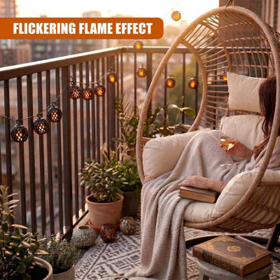 GEEZY Solar LED Rattan Ball String Lights 8 PCs Flickering Flame Effect ...