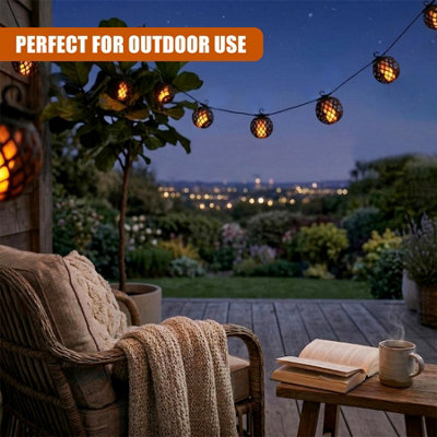 GEEZY Solar LED Rattan Ball String Lights 8 PCs Flickering Flame Effect ...