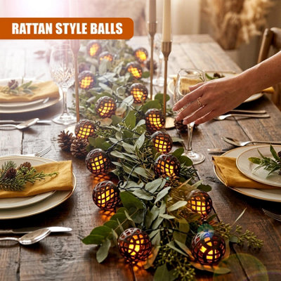 GEEZY Solar LED Rattan Ball String Lights 8 PCs Flickering Flame Effect ...