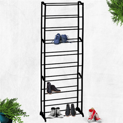 GEEZY Stackable Shoe Rack Organiser 10 Tier Black Storage Rack Shelf Unit Space Saving