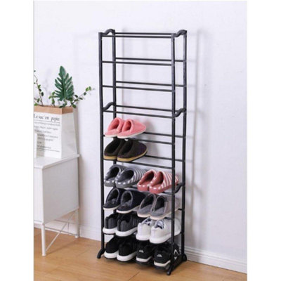 GEEZY Stackable Shoe Rack Organiser 10 Tier Black Storage Rack Shelf Unit Space Saving