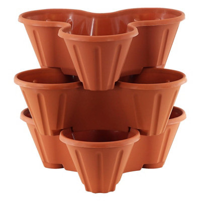 GEEZY Stackable Strawberry Planter Triple Set of 3 Plastic Garden Flower Pot Plants