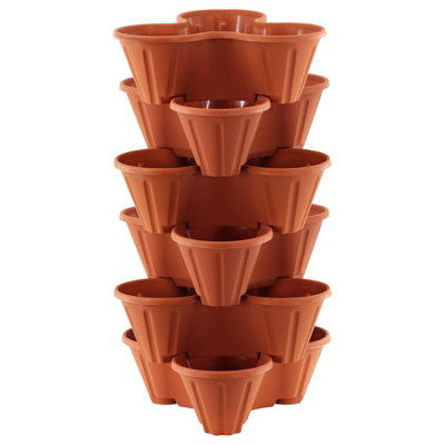GEEZY Stackable Strawberry Planter Triple Set of 6 Plastic Garden Flower Pot Plants