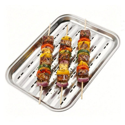 GEEZY Stainless Steel BBQ Grill Tray Rectangular Metal Basket Cooking ...