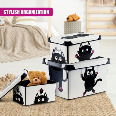 GEEZY Storage Boxes with Lids Set of 3 Decorative Plastic Cat Theme ...