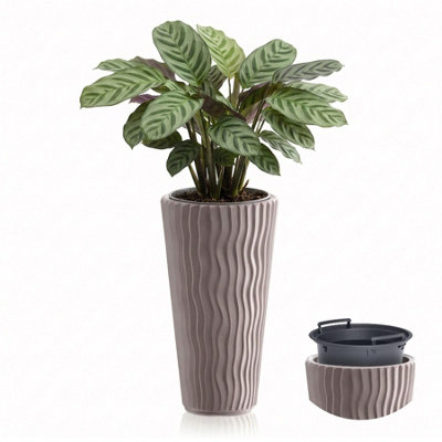 GEEZY Tall Brown Plant Pot with Insert 29.7cm Weather Resistant Planter ...