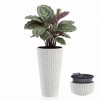 GEEZY Tall White Plant Pot with Insert 29.7cm Weather Resistant Planter ...