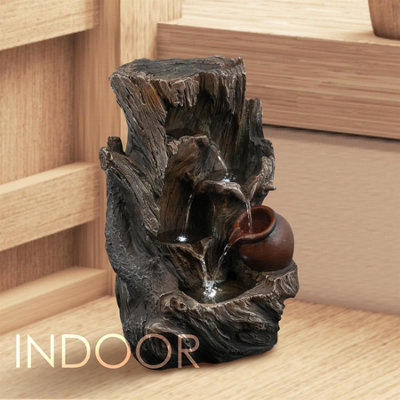GEEZY Tree Log Water Feature Outdoor Indoor LED Fountain Waterfall ...
