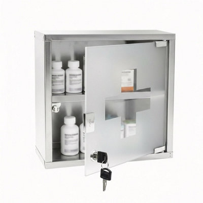 GEEZY Wall Mounted Medicine Cabinet Lockable Steel First Aid Storage ...