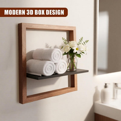 GEEZY Wall Mounted Square Floating Shelf 3D Box Wood Picture Ledge ...