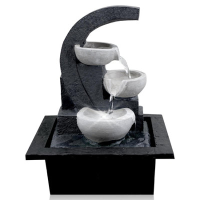 GEEZY White Bowls Water Feature Indoor Tabletop LED Fountain Waterfall Home Decor