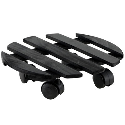 GEEZY Wooden Round Indoor Outdoor Garden Plant Pot Trolley Stand Mover with Wheels