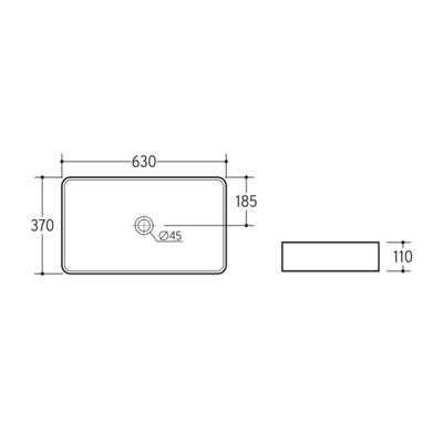 Geller Matt Black Ceramic Rectangular Counter Top Basin (W)600x(D)380mm