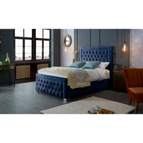 Gelson Plush Velvet Blue Bed Frame