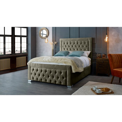 Gelson Plush Velvet Grey Bed Frame