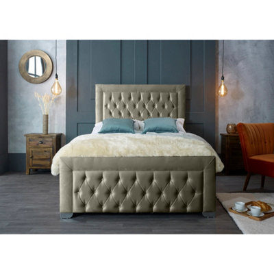 Gelson Plush Velvet Grey Bed Frame
