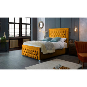 Gelson Plush Velvet Mustard Bed Frame