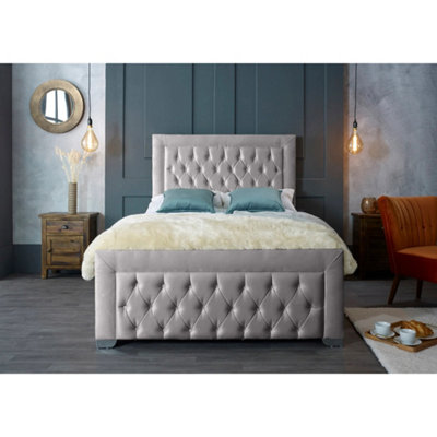 Gelson Plush Velvet Silver Bed Frame