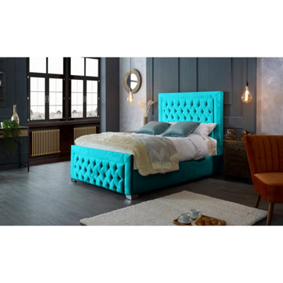 Gelson Plush Velvet Teal Bed Frame