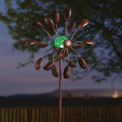 DELUN Solar Garden Wind Spinner - Yard Art Metal Wind Spinners With LED