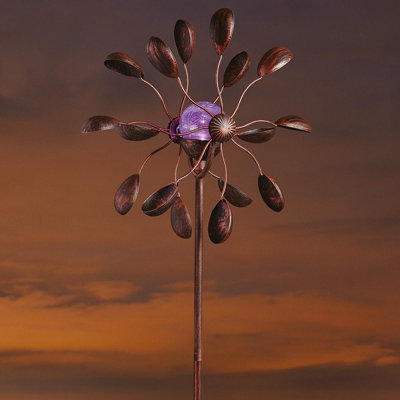 DELUN Solar Garden Wind Spinner - Yard Art Metal Wind Spinners With LED
