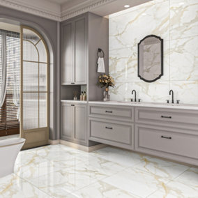 Genesis Statuario Marble Effect Polished Rectified 100mm x 100mm Porcelain Wall & Floor Tile SAMPLE